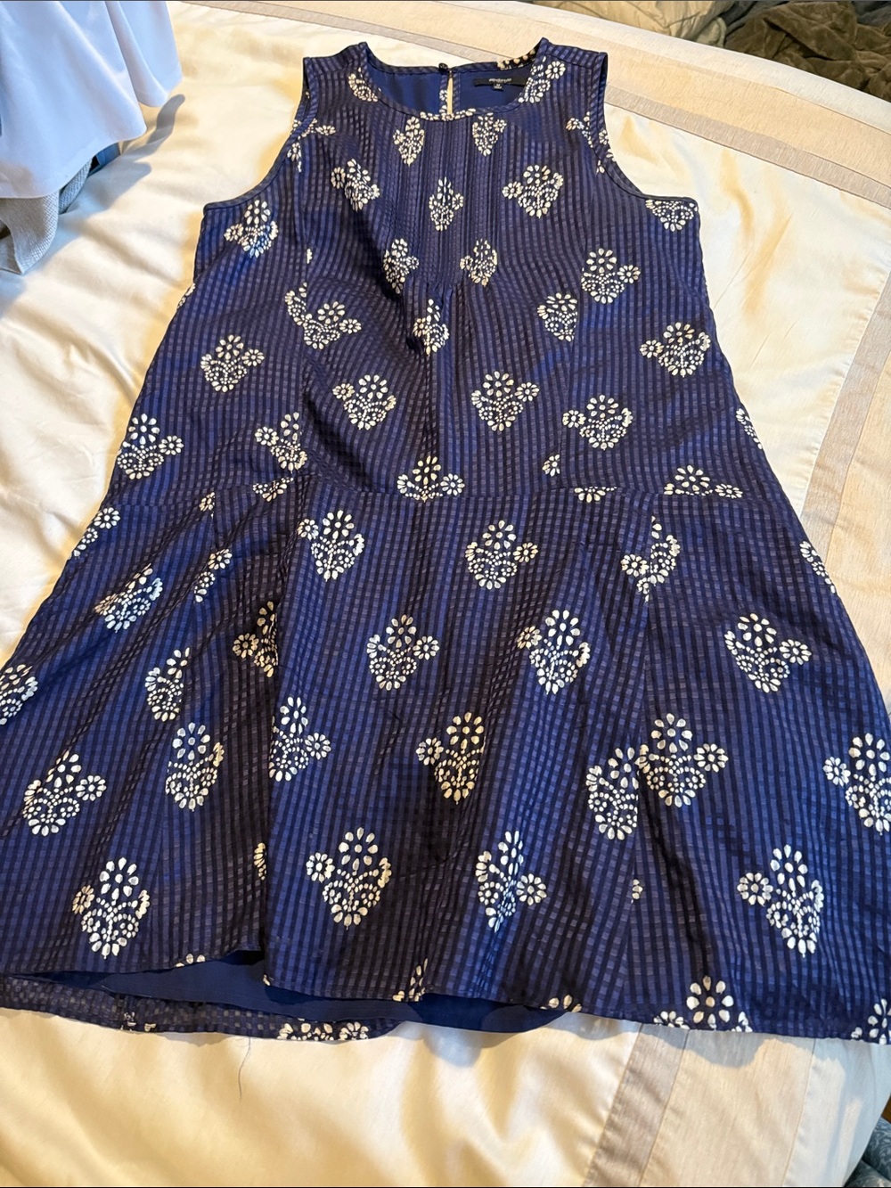 Madewell Navy Blue Floral Sleeveless Fit-and-Flare Dress